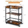 Modern Industrial Metal Wood Rolling Kitchen Wine Rack Bar Serving Cart