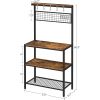 3-Shelf Black Metal Rustic Brown Wood Kitchen Baker's Rack Microwave Stand