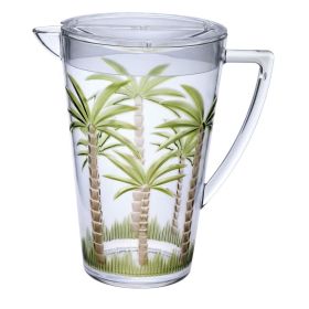 Leading Ware 2.75 Quarts Water Pitcher with Lid, Palm Tree Design Unbreakable Plastic Pitcher, Drink Pitcher, Juice Pitcher with Spout BPA Free