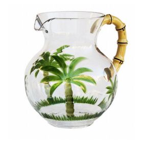 Leading Ware 3 Quarts Water Pitcher with Lid, Palm Tree Design Unbreakable Plastic Pitcher, Drink Pitcher, Juice Pitcher with Spout BPA Free