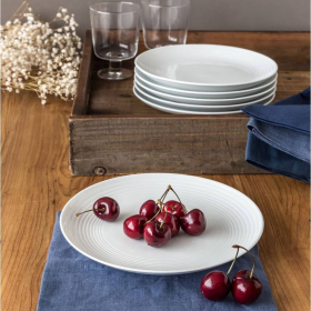 Better Homes & Gardens Porcelain Round Ribbed Salad Plates, White, Set of 12