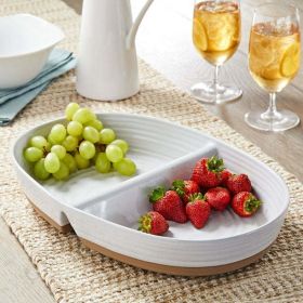 Better Homes & Gardens Abbott Exposed Clay Stoneware Divided Serving Tray, White Speckled, Oval