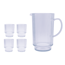 Better Homes & Gardens Sage 2.2-Quart Plastic Ribbed Pitcher Set with Tumblers, 5-Piece