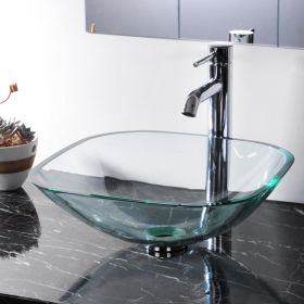 Square Glass Vessel Sink 420mm Long Transparent