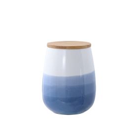 Ceramic Belly Jar Kitchen Coarse Cereals Dry Goods Moisture-proof Storage Tank (Option: Large Blue 1600ml)