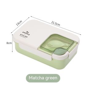 Square Compartment Lunch Lunch Box Canteen Plastic Lunch Box Microwaveable Heating (Option: Matcha Green)