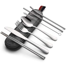 Titanium-plated Stainless Steel Portable Tableware (Option: Gray Primary Color Tableware)