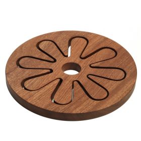 Ebony Solid Wood Round Petals Coasters Household Heat Pad (Option: Log Color-20x20x15cm)
