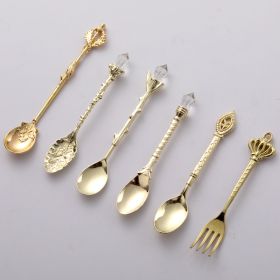 6 Pieces Suit Fruit Fork Retro Coffee Spoon (Color: Gold)