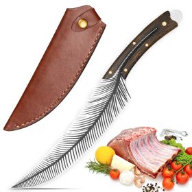 Qulajoy Viking Knife - 13.8 Inch Full Tang Boning Knife With 8.5 Inch Feather Blade & Leather Sheath - Sharp Hand-Forged 7Cr17MOV Real Carbon Steel (Option: Viking Knife)
