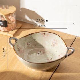 Ceramic Soup Bowl Household Anti-scald Double-ear Bowl (Option: Snowflake Glaze Cherry Blossom)
