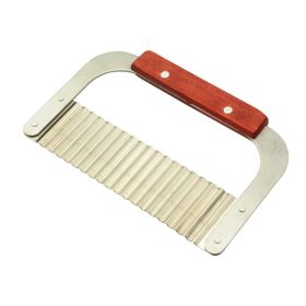 Stainless Steel Potato Cutter Creative Wooden Handle French Fries Knife Wavy Cutting (Option: 185x120mm)