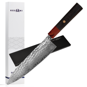 Kegani Damascus Japanese Chef Knife, 67 Layers VG-10 Japanese Knife Natural Hammered Chef Knife Japanese Rosewood Handle (Option: Chef Knife)