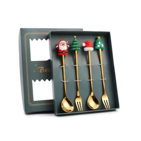 Creative Stainless Steel Christmas Spoon Kit (Option: 4pc Christmas Green Box)