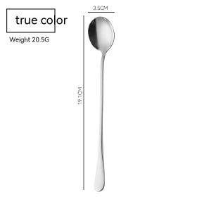 Stainless Steel Long Spoon Stirring Spoon (Option: Silver Round Spoon)