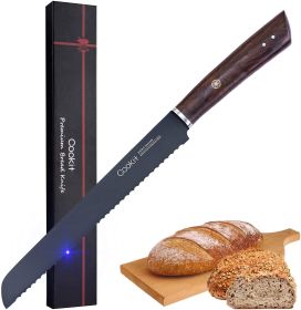 Bread Knife 9 Inch Serrated Non Stick Coating Stainless Steel With Upscale Monzo Wood Handle Bread Knife Birthday Bread Cake Knife With Gift Box (Option: Knife)