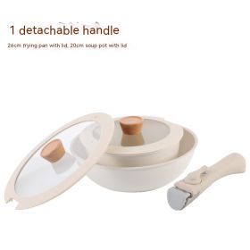 Removable Handle Non-stick Pan Thickened Flat Small White Pot (Option: Moonlight White)
