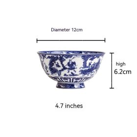 Blue And White Devil Valley Bowl Bone China High Foot Anti-scald Ceramic Home Night (Option: 4.7Inches)