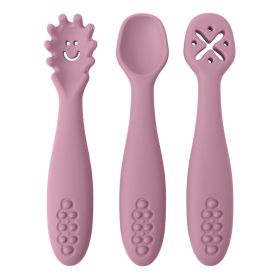 3 Silicone Spoons And Forks Baby Cutlery (Option: 001powderrose)