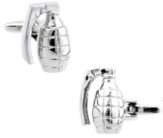 Military Series Silver Grenade Cufflinks (Color: Silver)