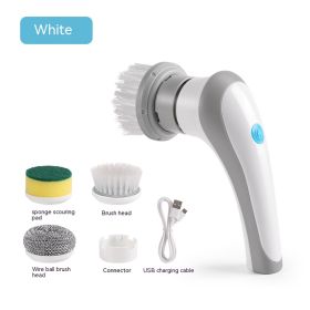 Electric Cleaning Brush 4 In 1 Spinning Scrubber Handheld Electric Cordless Cleaning Brush Portable (Color: White)