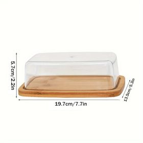 Bamboo Butter Box With Lid Transparent Cheese Storage Crisper (Option: Small Square)