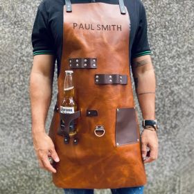 Bottle Cover Multifunctional Oil-proof Work PU Leather Waterproof Apron (Option: PU Leather Brown-Average Size)