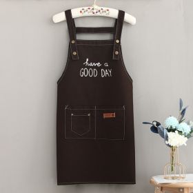 Household Kitchen Apron Women's Fashion Simple Waterproof Oil-proof Western Style Apron (Color: Coffee)