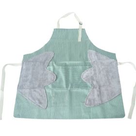 1pc Striped Linen Aprons, Adjustable Kitchen Cooking Apron, Cotton And Linen Machine Washable With 2 Pockets (Color: Green, size: 27.6x26.8inch (70x68cm))