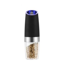 Electric Salt and Pepper Grinders Stainless Steel Automatic Gravity Herb Spice Mill Adjustable Coarseness Kitchen Gadget Sets (Color: 1pcs Black)