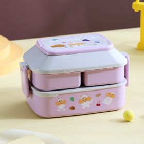 Lunch Box Bento Box For School Kids Worker Microwave Dinnerware Food Storage Container Portable Tableware Double Layer Lunchbox (Color: Purple Grey L)