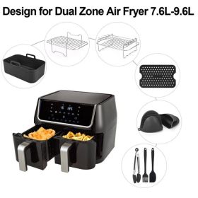 Air Fryer Accessories Rectangular Set Double Pot Grill (Color: black)