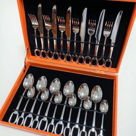 24-piece Handle Hanging Hole Knife Fork And Spoon (Option: Silver 24 Piece Box)