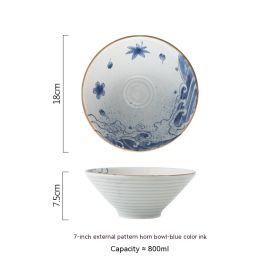 Japanese Large Ramen Ceramic Hat Bowl (Option: Ink painting-7inches)